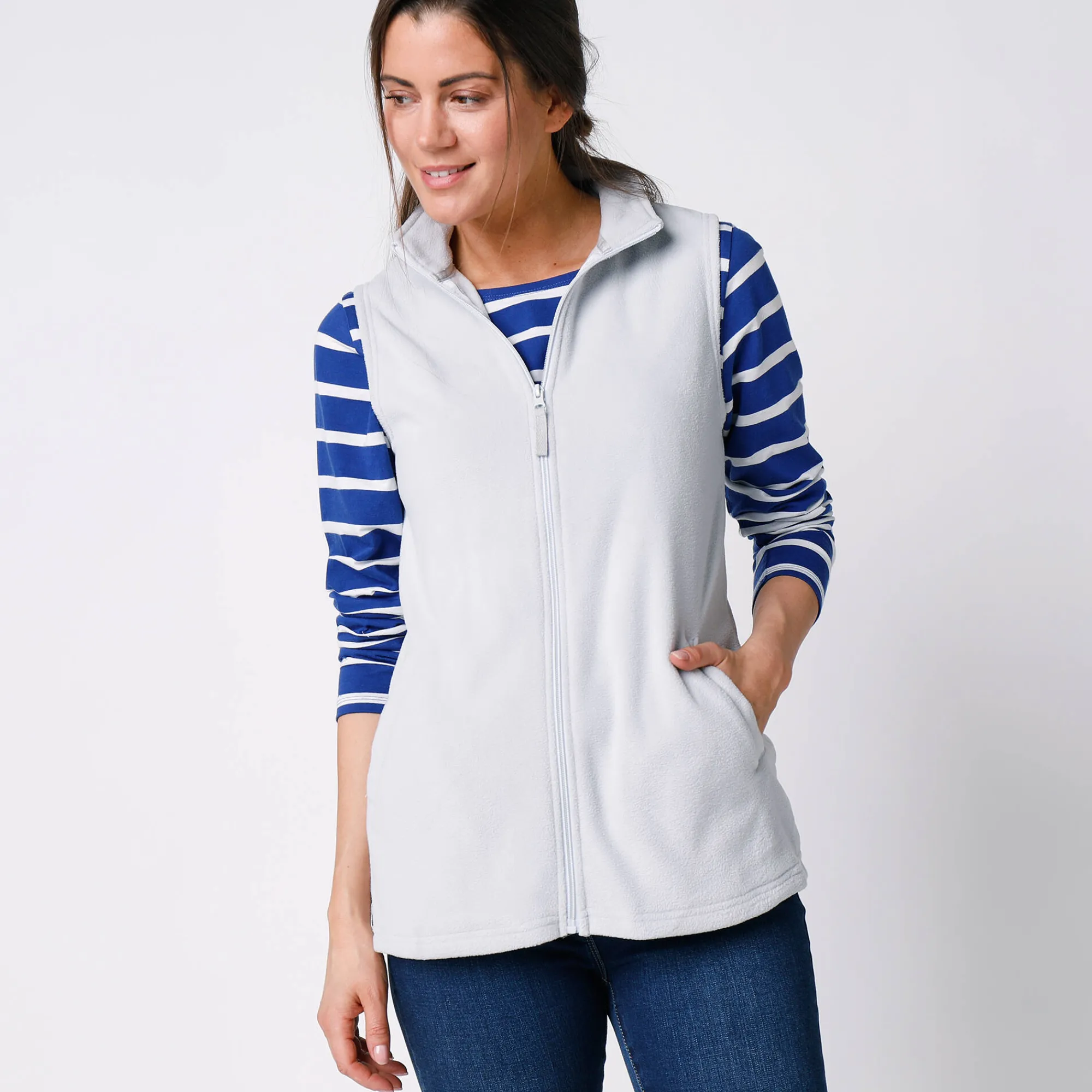 Trui En Vest<Blancheporte Fleece jasje met rits, zonder mouwen parelgrijs
