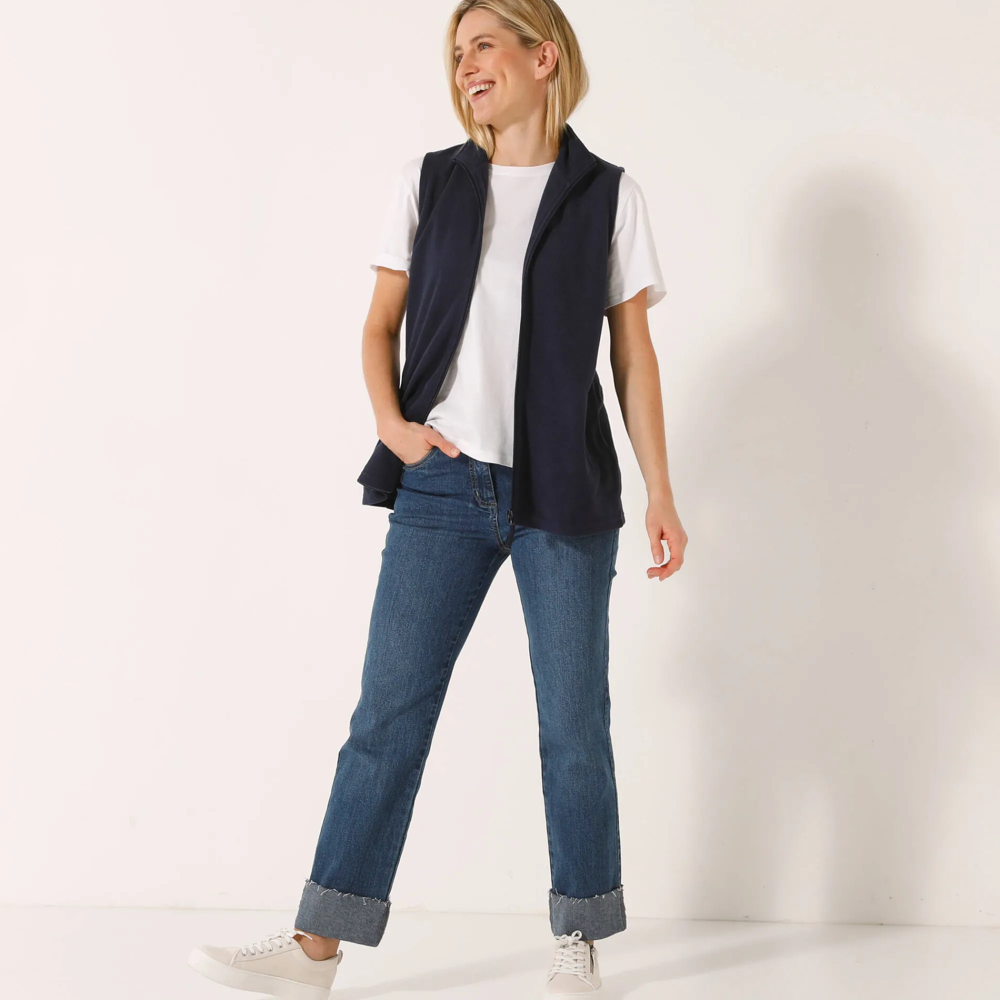 Trui En Vest<Blancheporte Fleece jasje met rits, zonder mouwen marine