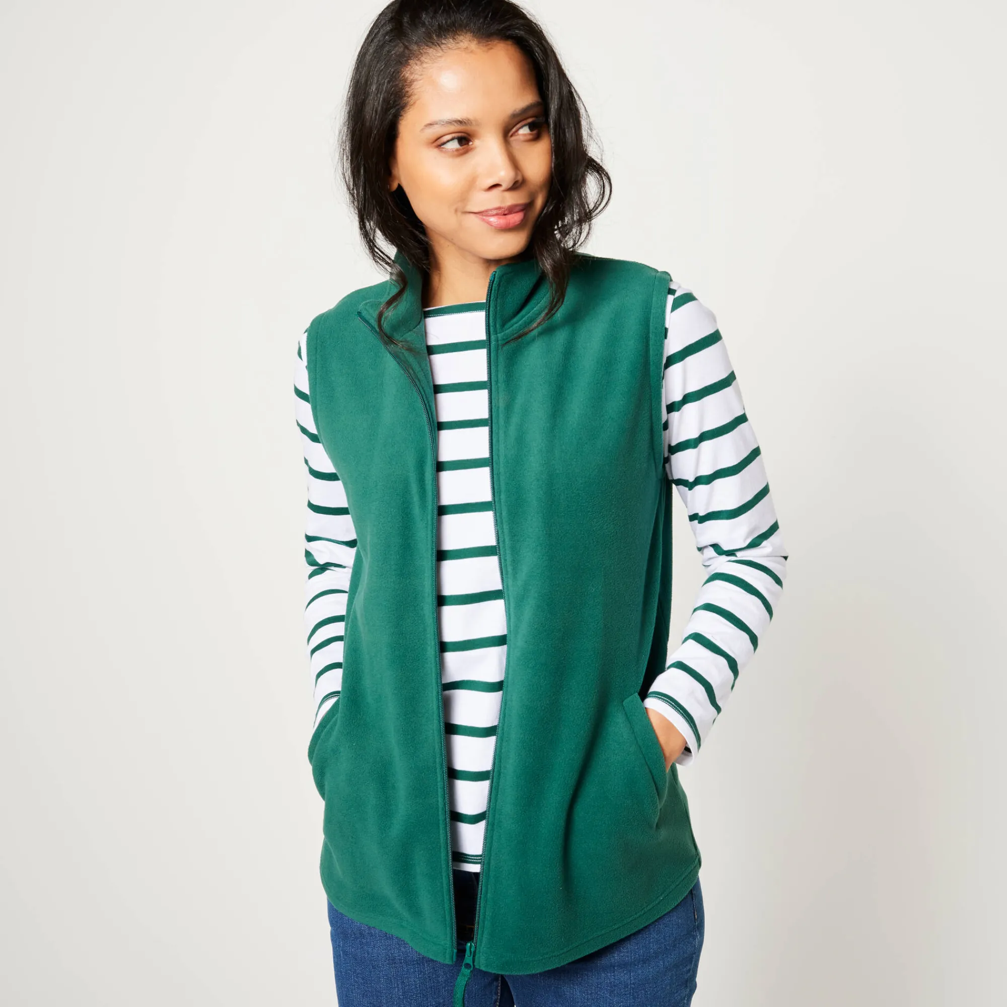 Trui En Vest<Blancheporte Fleece jasje met rits, zonder mouwen donkergroen