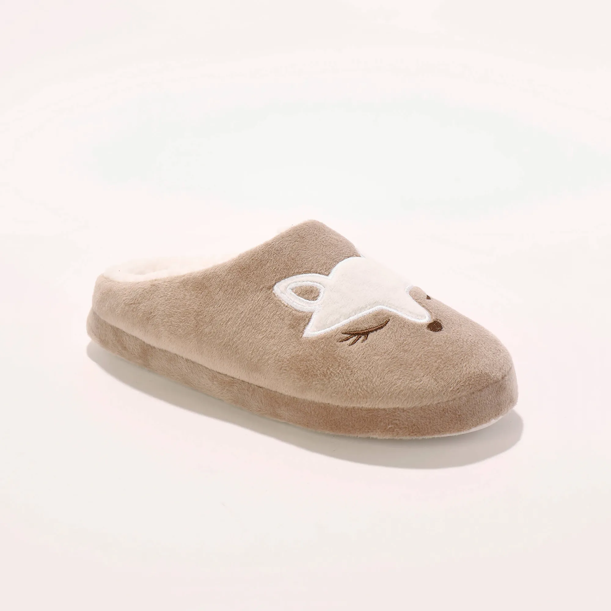 Sloffen|Sloffen<Blancheporte Fleece muiltjes met vossenborduursel taupe