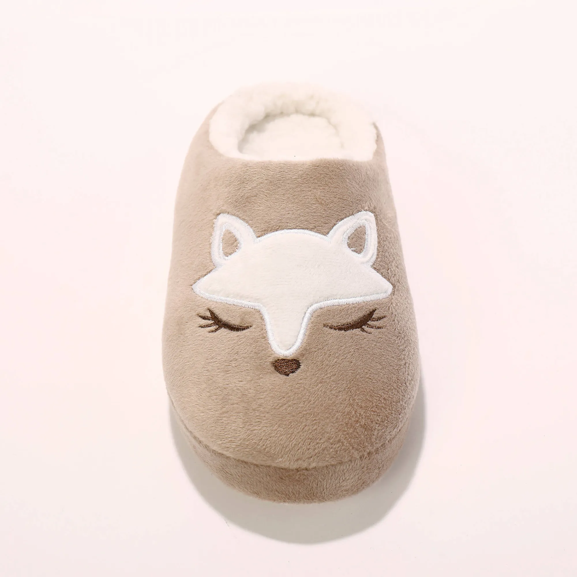 Sloffen|Sloffen<Blancheporte Fleece muiltjes met vossenborduursel taupe