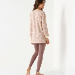 Pyjama<Blancheporte Fleece pyjamabroek met legging, hartjesprint beige / taupe