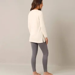 Pyjama<Blancheporte Fleece pyjamabroek met legging, ‘relax’-print ecru / grijs