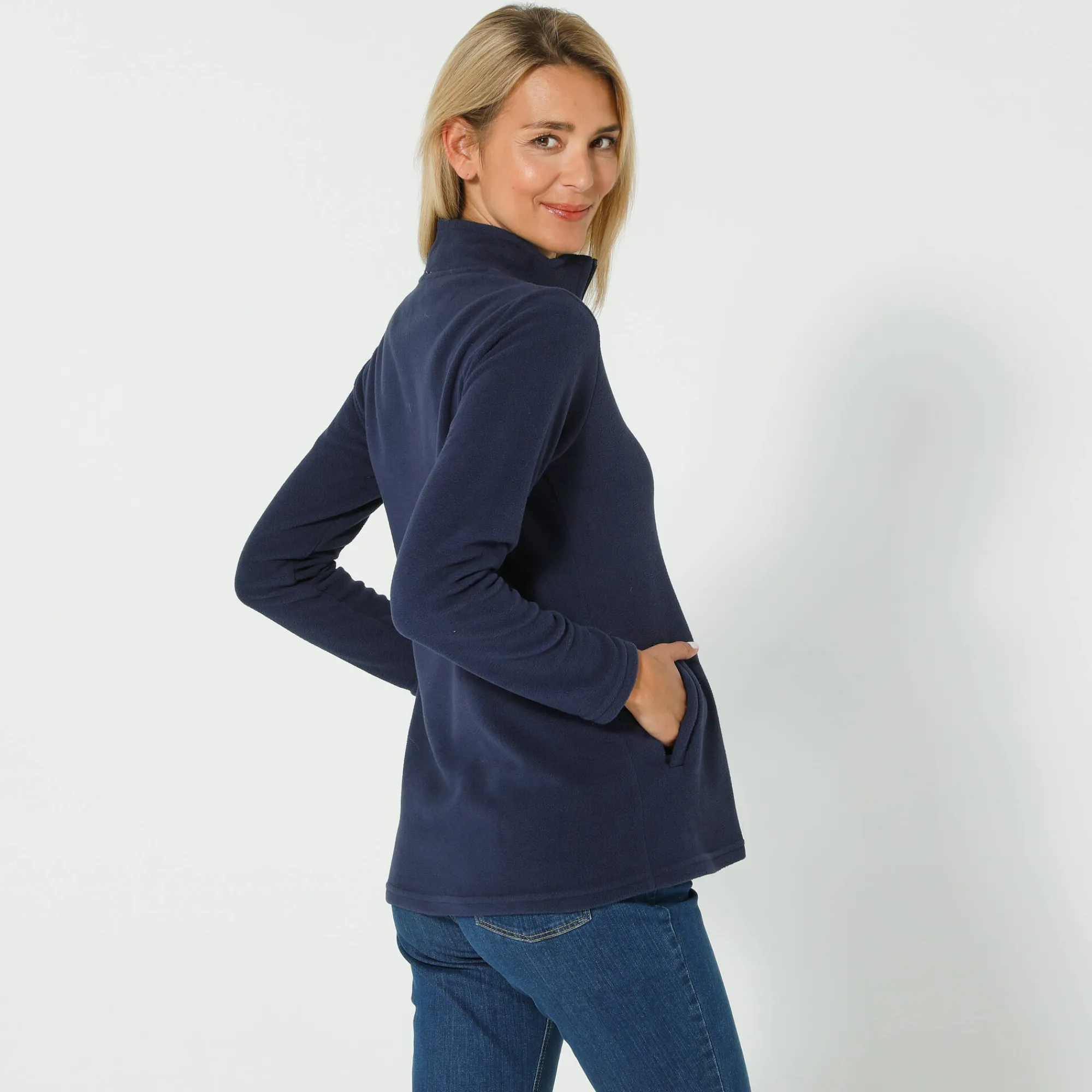 Trui En Vest<Blancheporte Fleecejasje met rits en lange mouwen marine