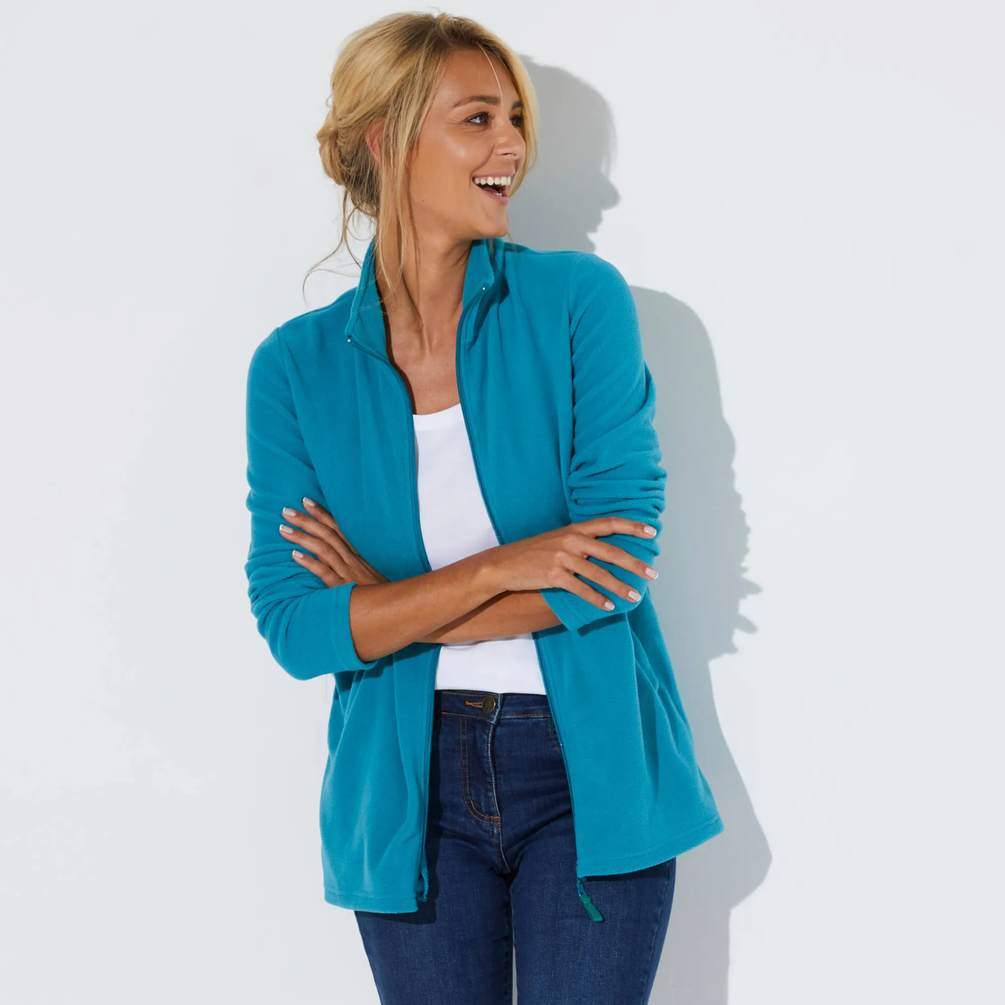Trui En Vest<Blancheporte Fleecejasje met rits en lange mouwen eendenblauw