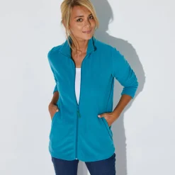 Trui En Vest<Blancheporte Fleecejasje met rits en lange mouwen eendenblauw
