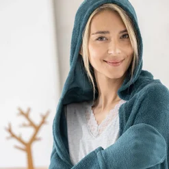 Plaid<Blancheporte Fleeceplaid met kap, speciaal voor tv-kijken pauwblauw