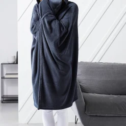 Plaid<Blancheporte Fleeceplaid met kap, speciaal voor tv-kijken antraciet