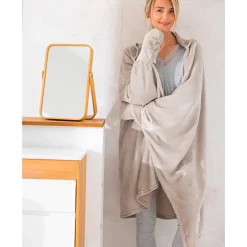 Plaid<Blancheporte Fleeceplaid met kap, speciaal voor tv-kijken ecru