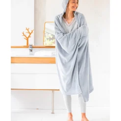 Plaid<Blancheporte Fleeceplaid met kap, speciaal voor tv-kijken lichtgrijs