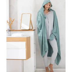 Plaid<Blancheporte Fleeceplaid met kap, speciaal voor tv-kijken celadon