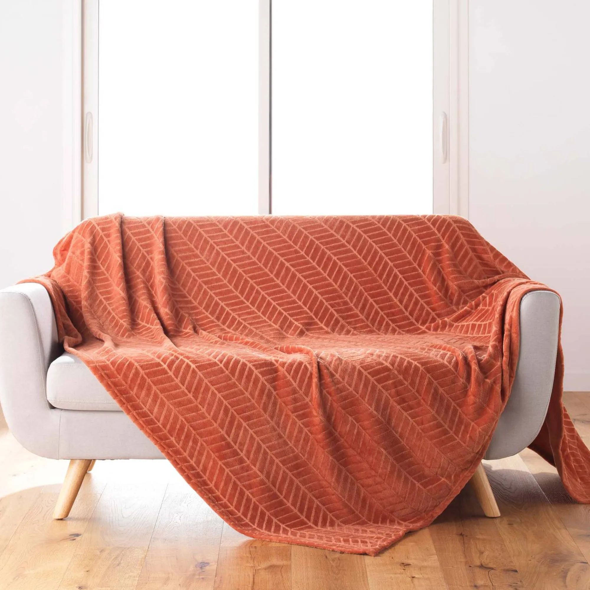 Plaid<Blancheporte Fleeceplaid met reliëf en pluche gevoel terracotta