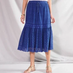 Rok<Blancheporte Fronsrok met kant en macramé blauw