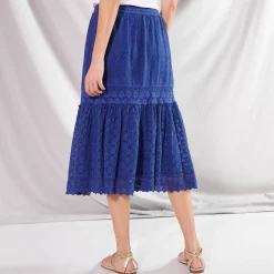 Rok<Blancheporte Fronsrok met kant en macramé blauw