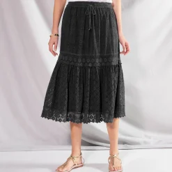 Rok<Blancheporte Fronsrok met kant en macramé zwart