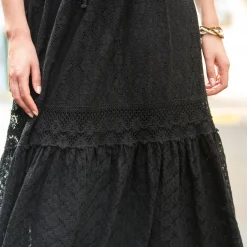 Rok<Blancheporte Fronsrok met kant en macramé zwart
