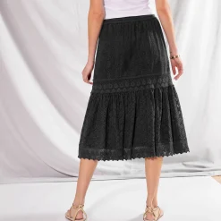 Rok<Blancheporte Fronsrok met kant en macramé zwart