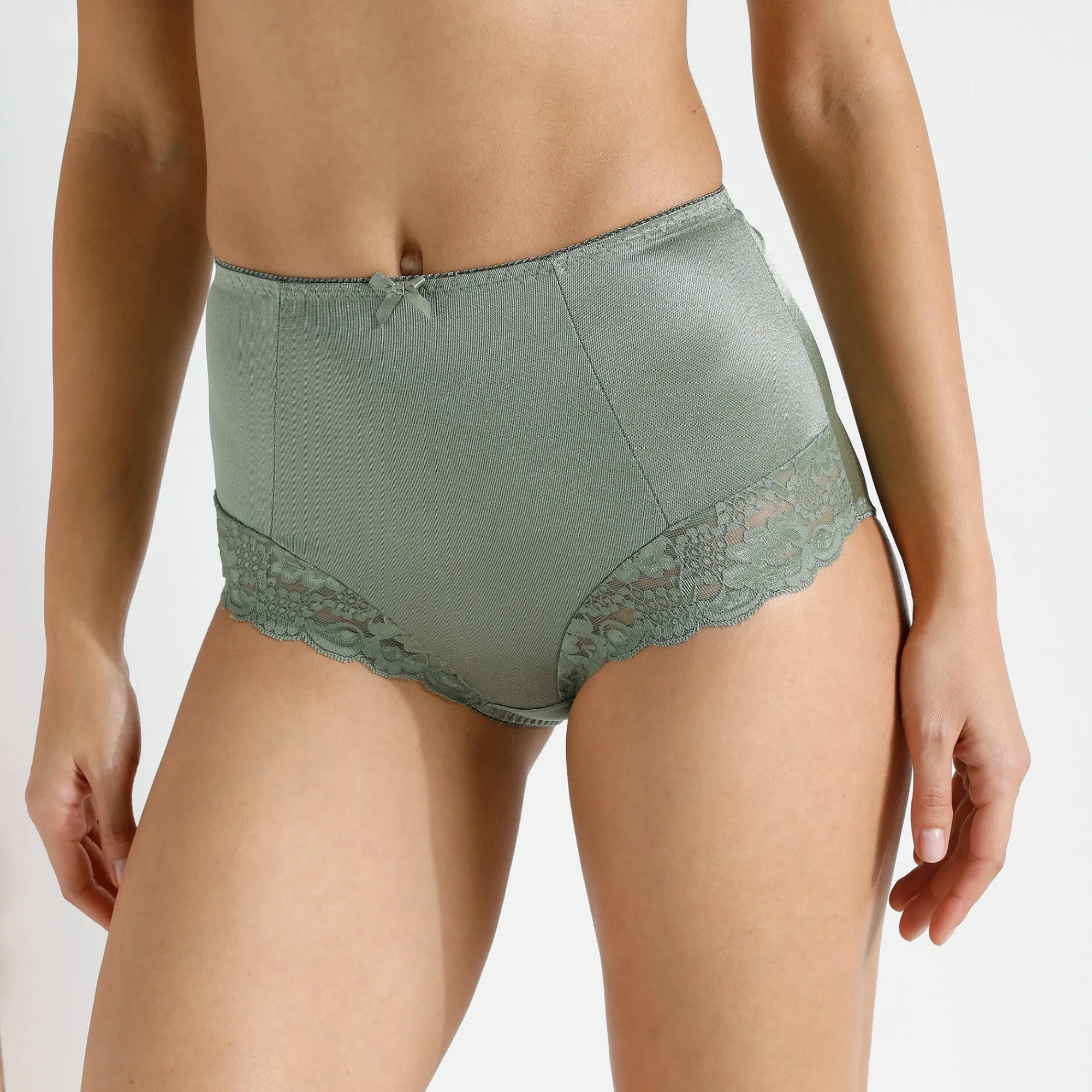 Slip En Shorty<Confidence Lingerie Gaineslip in glanstricot en kant Avila - set van 2 kaki + linde