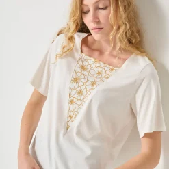 T-Shirt En Topje<Blancheporte Geborduurd boxy T-shirt, korte wijde mouwen ecru