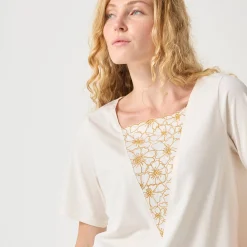 T-Shirt En Topje<Blancheporte Geborduurd boxy T-shirt, korte wijde mouwen ecru