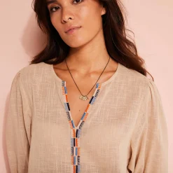Bloes En Tuniek<Blancheporte Geborduurde bloes in effen katoen, 3/4-mouwen beige