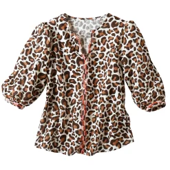 Bloes En Tuniek<Blancheporte Geborduurde bloes met 3/4-mouwen, luipaardprint ecru / hazelnootbruin