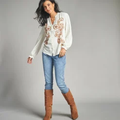 Bloes En Tuniek<Lora Zellini Geborduurde bloes, viscose ecru / karamel
