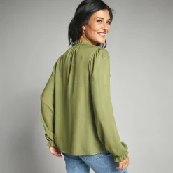 Bloes En Tuniek<Lora Zellini Geborduurde bloes, viscose mosgroen / ecru