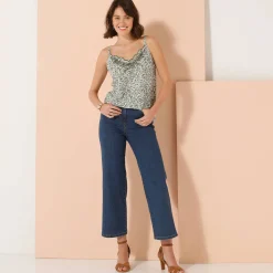 Bloes En Tuniek<Blancheporte Geborduurde caraco met verstelbare bandjes, bedrukt kaki / ecru