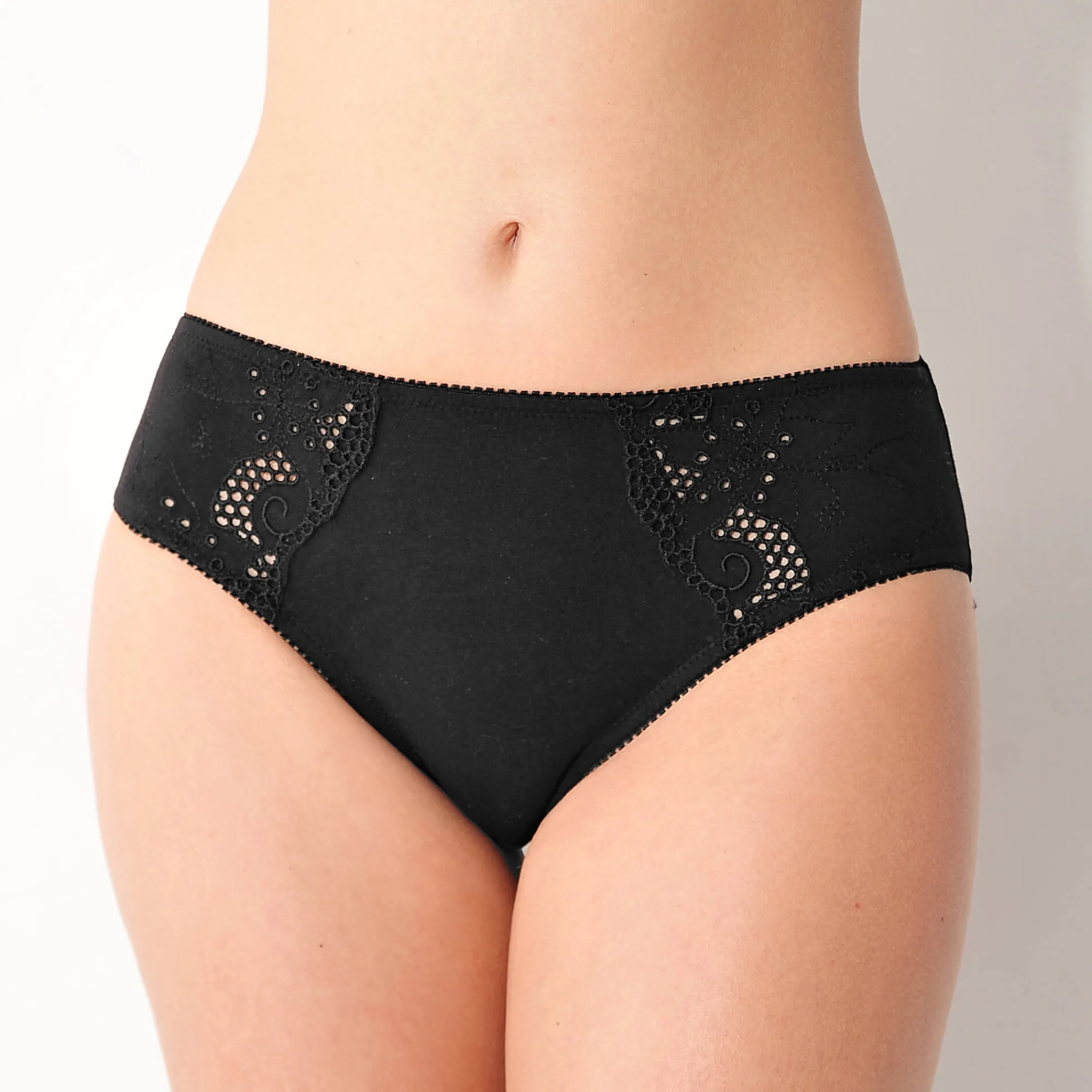 Slip En Shorty<Confidence Lingerie Geborduurde effen midislip in katoen Olbia - set van 2 zwart