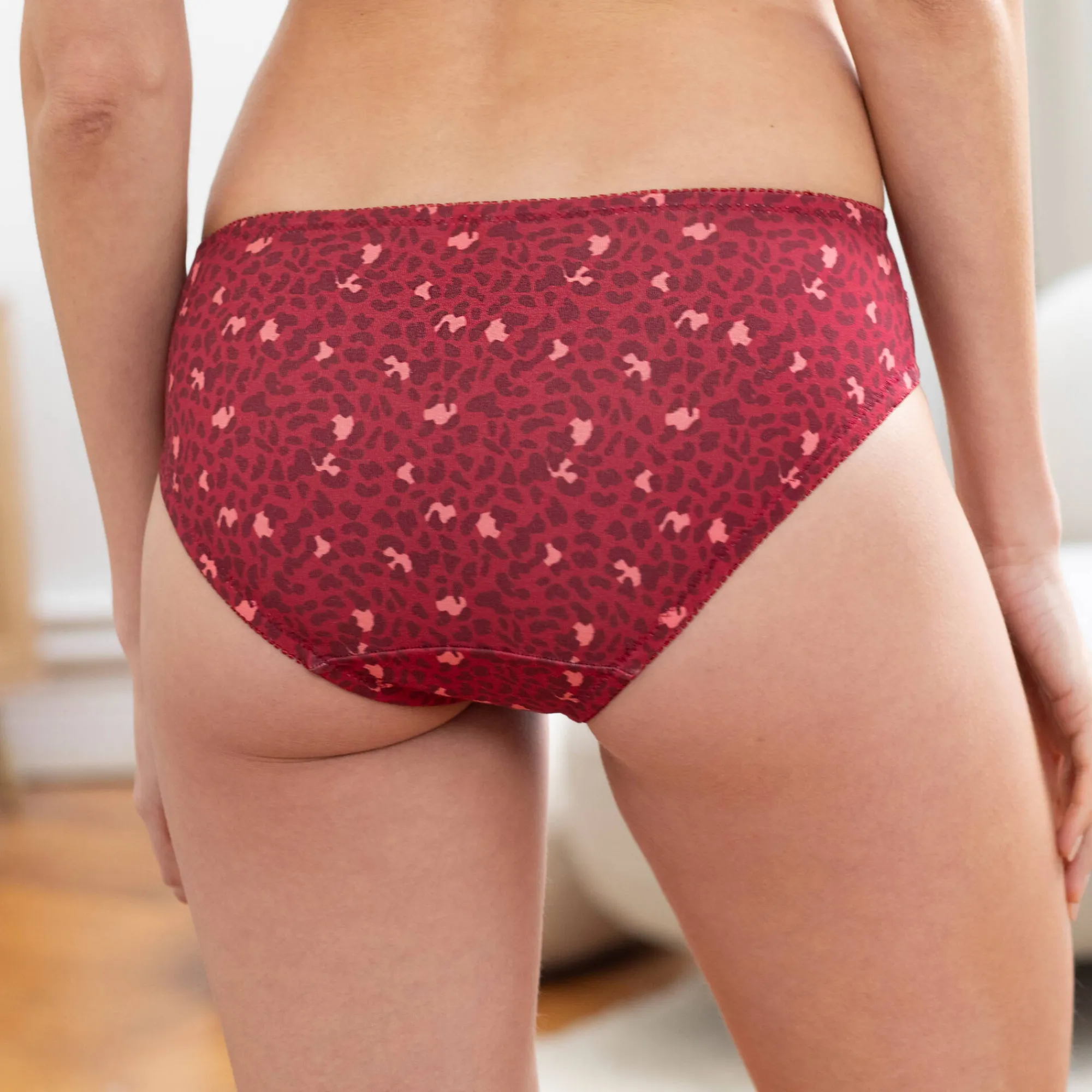 Slip En Shorty<Confidence Lingerie Geborduurde midislip in katoen met dierenhuidprint Olbia - set van 2 bordeaux