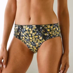 Slip En Shorty<Confidence Lingerie Geborduurde midislip in katoen met bloemenprint Olbia - set van 2 marine / geel
