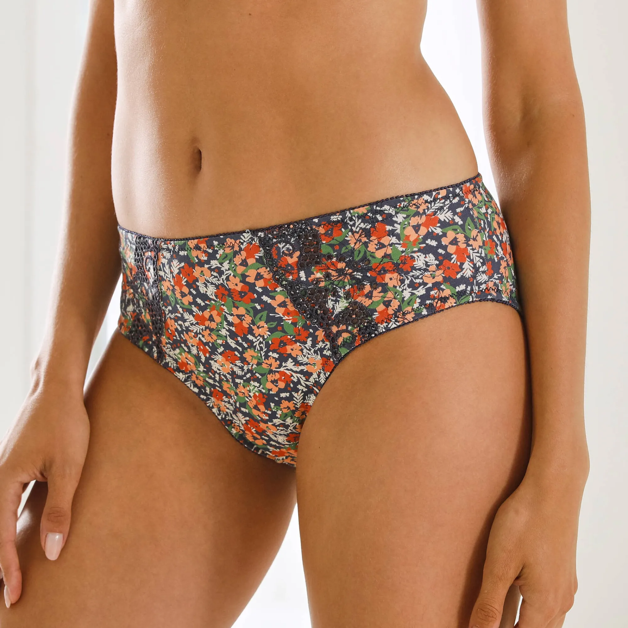 Slip En Shorty<Confidence Lingerie Geborduurde slip in katoen Olbia met bloemenprint - set van 2 marine