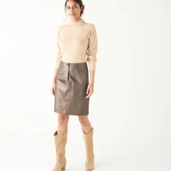 Feestoutfits Dames|Rok<Blancheporte Gecoate korte rok goudbruin