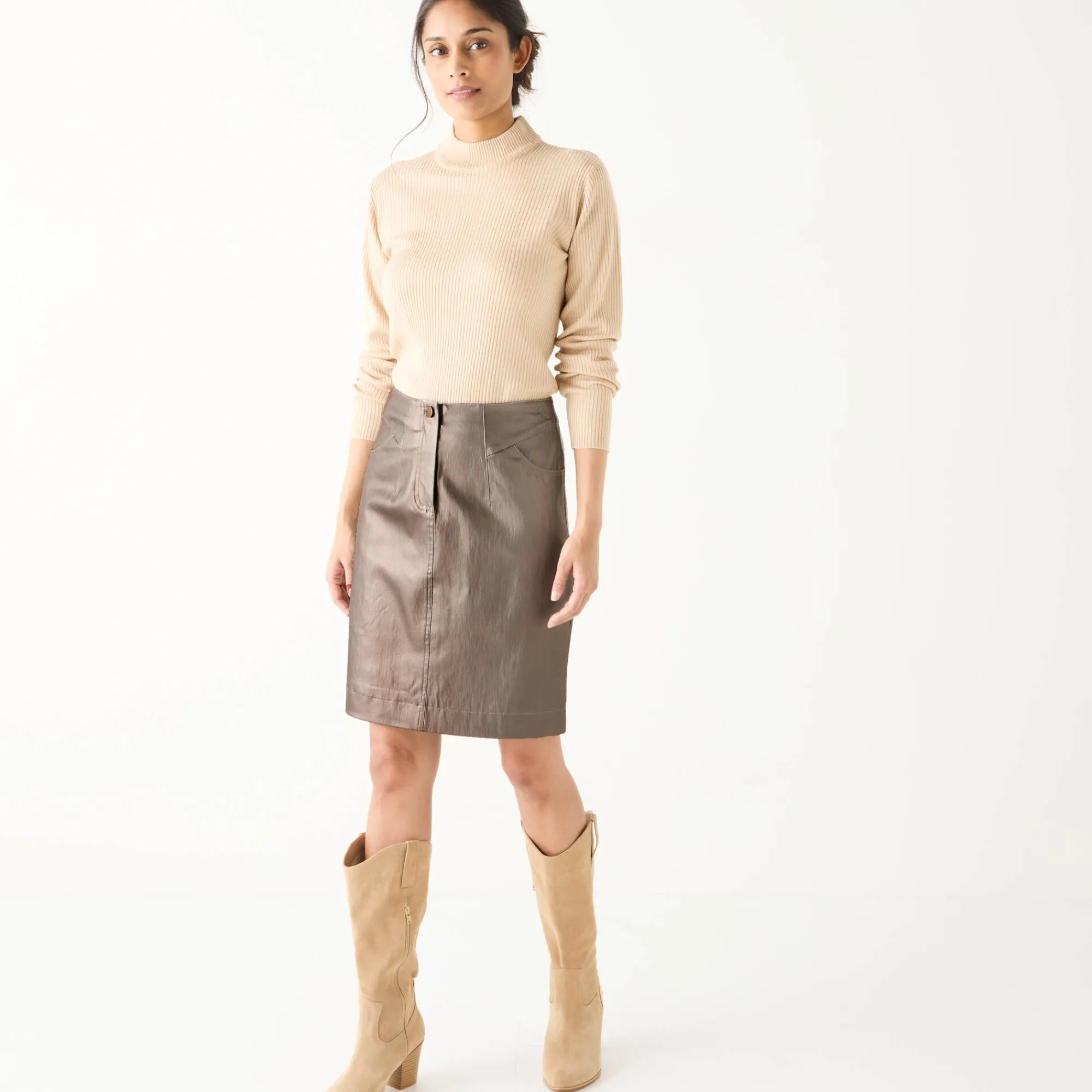 Feestoutfits Dames|Rok<Blancheporte Gecoate korte rok goudbruin