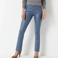 Broek<Blancheporte Gecoate rechte broek grijsblauw