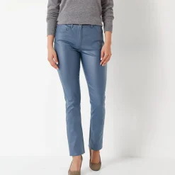 Broek<Blancheporte Gecoate rechte broek grijsblauw