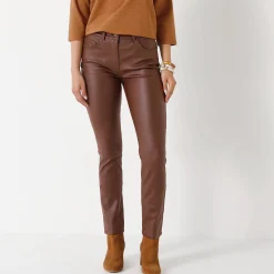 Broek<Blancheporte Gecoate rechte broek chocolade