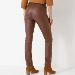Broek<Blancheporte Gecoate rechte broek chocolade