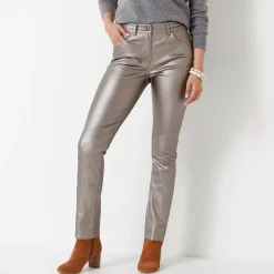 Broek<Blancheporte Gecoate rechte broek goudbruin