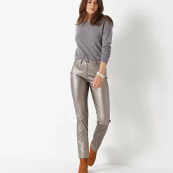 Broek<Blancheporte Gecoate rechte broek goudbruin