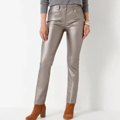 Broek<Blancheporte Gecoate rechte broek goudbruin