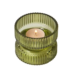 Lichtgevende Decoratie|Feestdecoratie<Blancheporte Gegroefde kaarshouder in glas groen