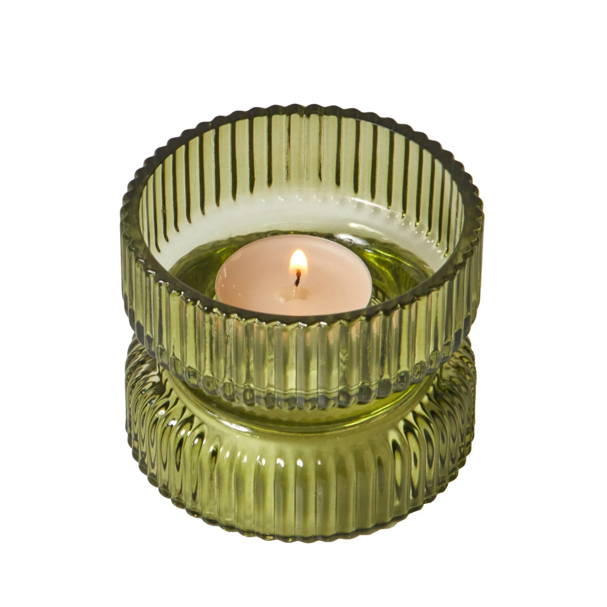 Lichtgevende Decoratie|Feestdecoratie<Blancheporte Gegroefde kaarshouder in glas groen