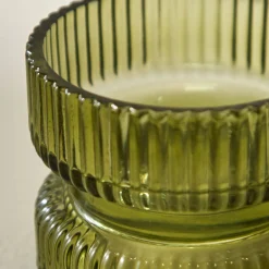Lichtgevende Decoratie|Feestdecoratie<Blancheporte Gegroefde kaarshouder in glas groen