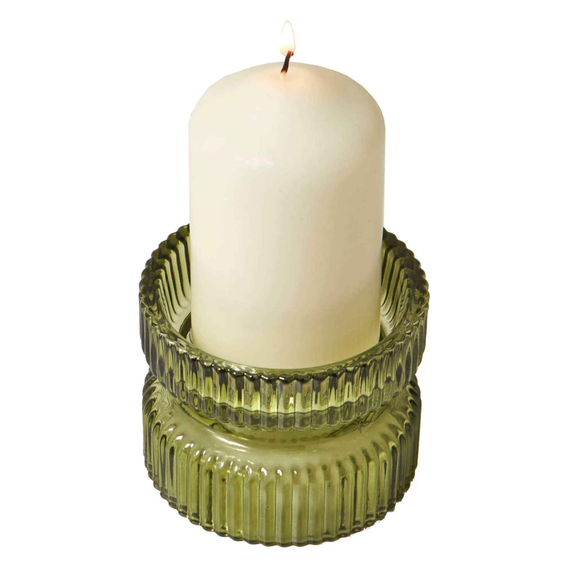 Lichtgevende Decoratie|Feestdecoratie<Blancheporte Gegroefde kaarshouder in glas groen