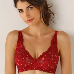 Beha<Confidence Lingerie Gekruiste beha met dierenhuidprint en borduursel Olbia - zonder beugels bordeaux
