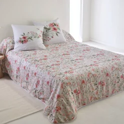 Deken En Bedsprei|Deken, Boutis En Bedsprei<Blancheporte Gematelasseerde bedsprei Eglantine, met bloemenprint roze
