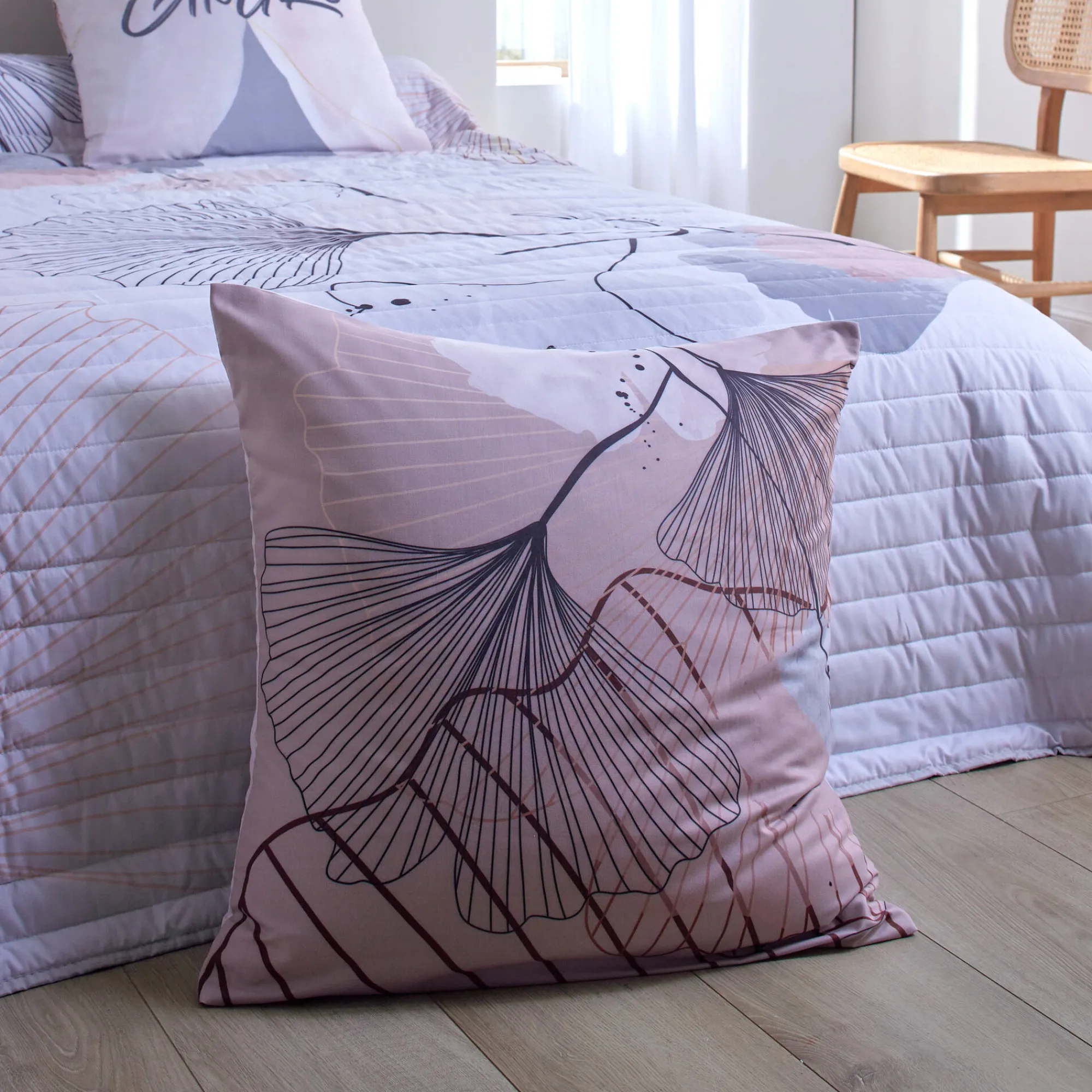 Deken En Bedsprei|Deken, Boutis En Bedsprei<Blancheporte Gematelasseerde bedsprei met ginkgoprint grijs / roze