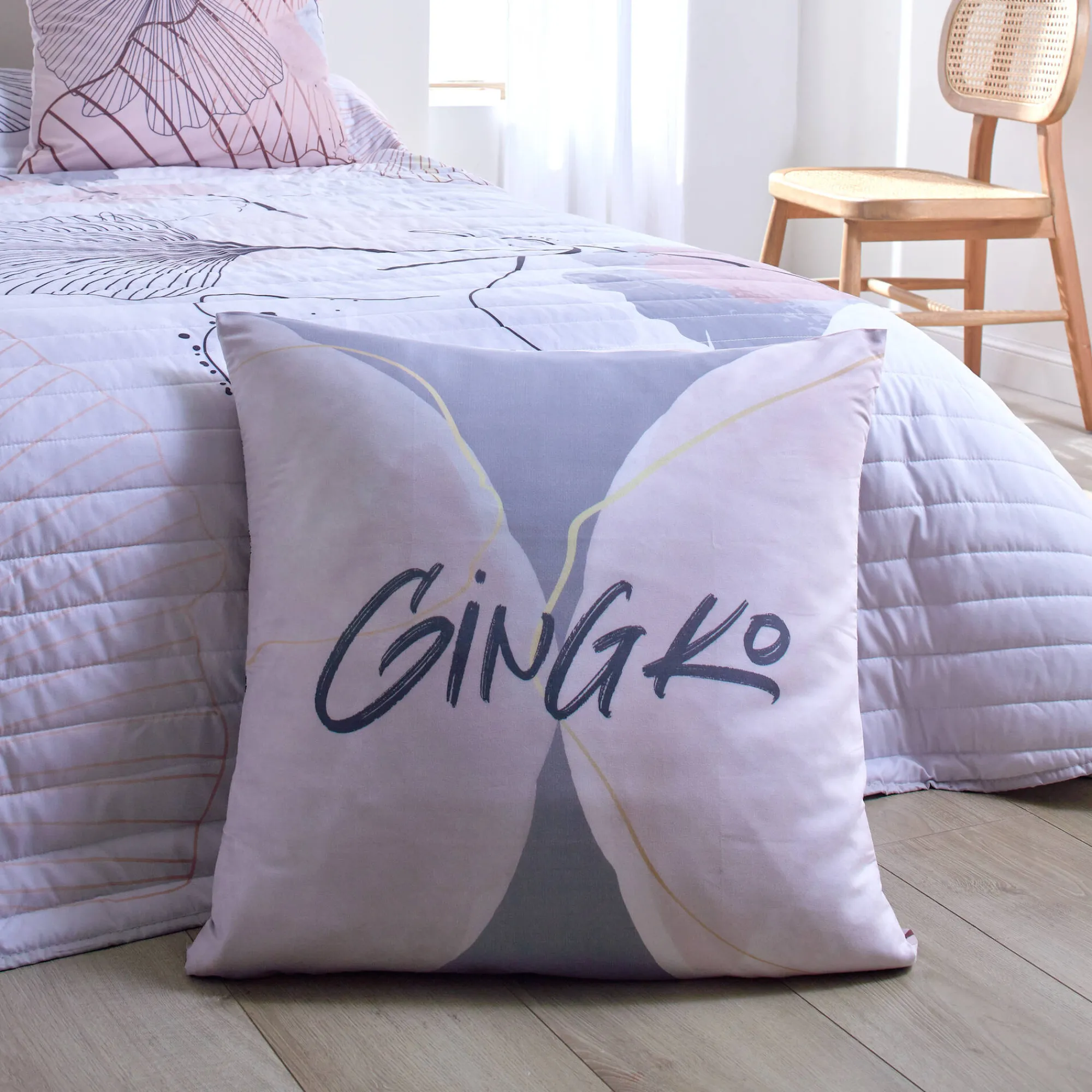 Deken En Bedsprei|Deken, Boutis En Bedsprei<Blancheporte Gematelasseerde bedsprei met ginkgoprint grijs / roze